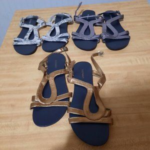 lot of 3 womens  old navy sandles size 6 silver, foe snakeskin, and gold